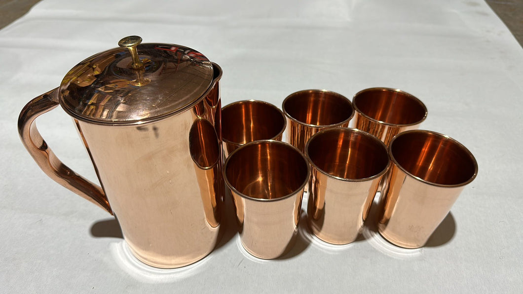 COPPER PLAIN JUG WITH 6 GLASS