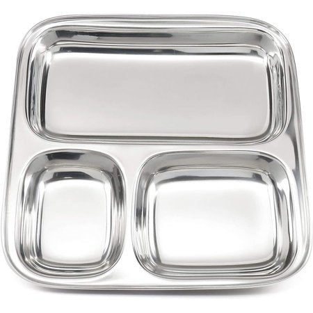 3 COMPARTMENT SQUARE STEEL THALI (25