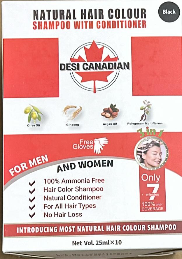 DESI CANADIAN BLACK HAIR COLOUR SHAMPOO 10 X 25ML