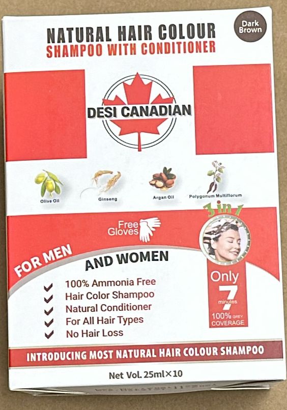 DESI CANADIAN DARK BROWN HAIR COLOUR SHAMPOO 10 X 25ML